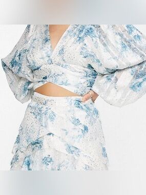 ASOS Design Blouson Sleeve Faux Wrap Crop Top